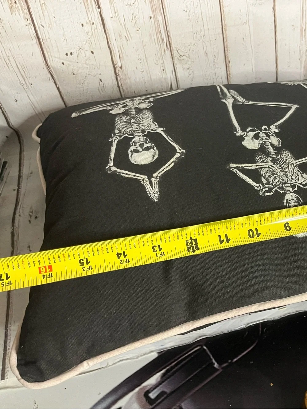 Halloween Yoga Skeleton Lumbar Pillow Black 17x12